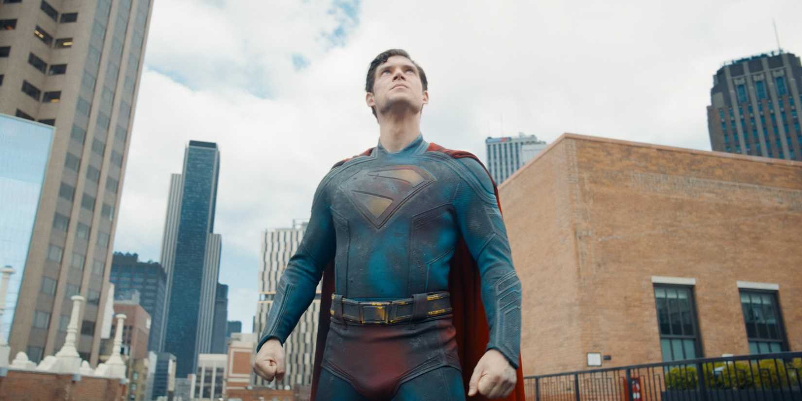 Superman looking up in the DCU movie