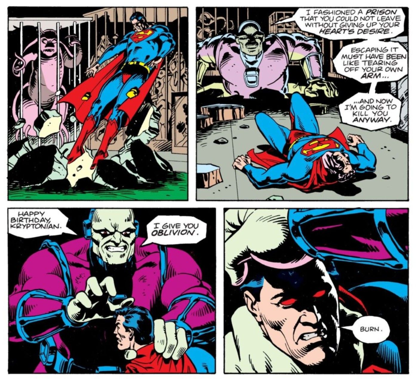 superman uses his heat vision to hurt mongul