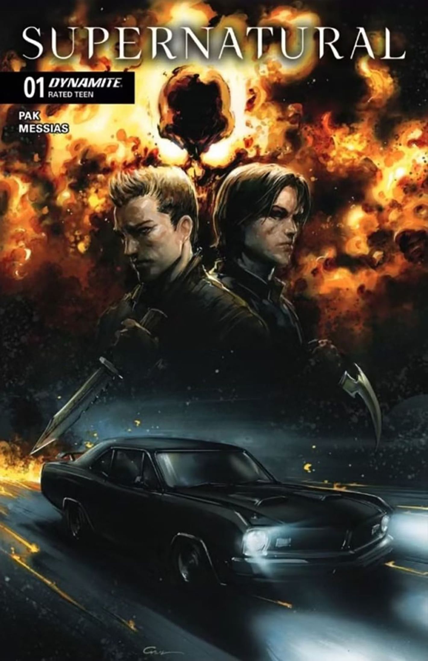 Copertina del numero 1 di Supernatural con Sam e Dean contro uno sfondo infuocato