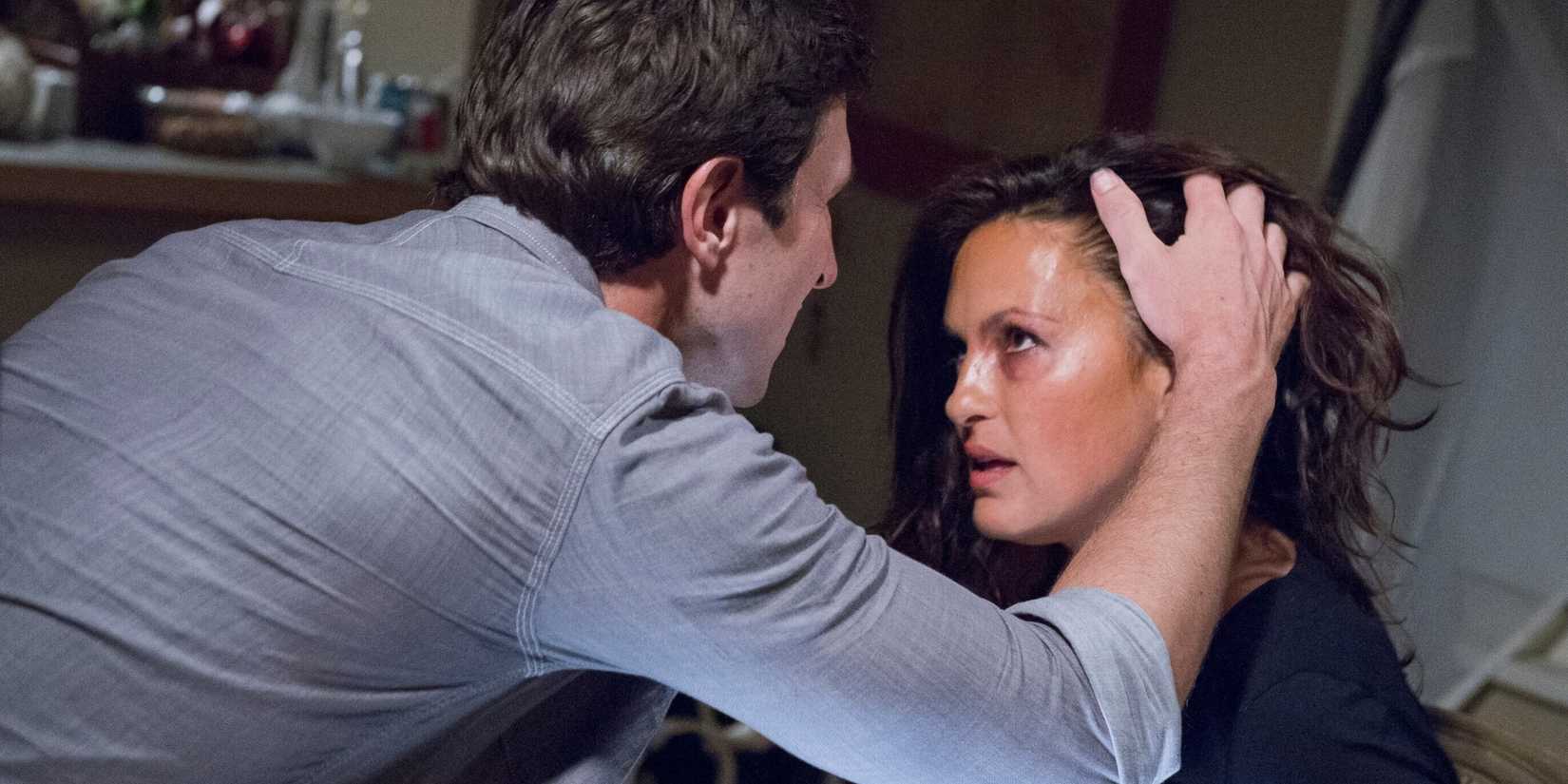 William Lewis (Pablo Schreiber) holding onto Benson in the Law & Order: SVU episode "Surrender Benson"