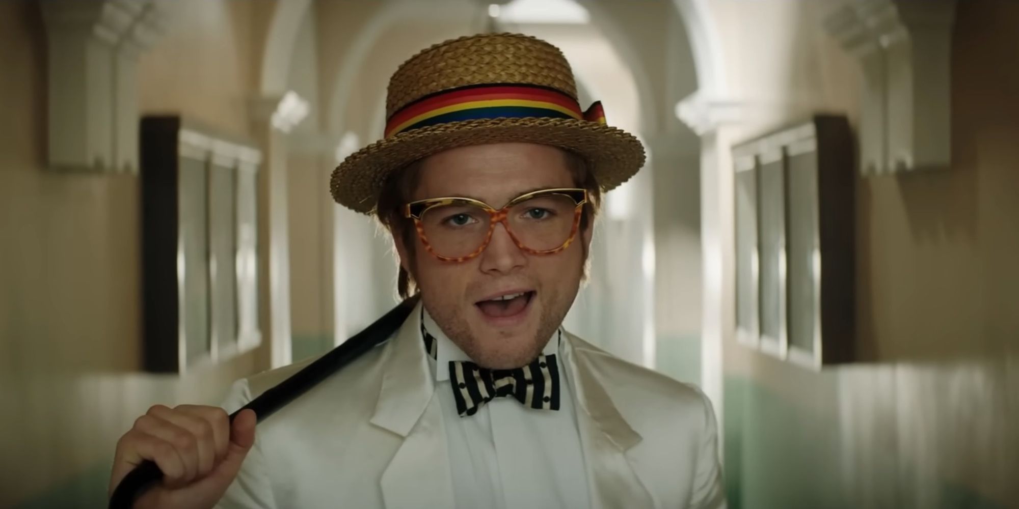 Taron Egerton as Elton John singing I'm Still Standing in Rocketman