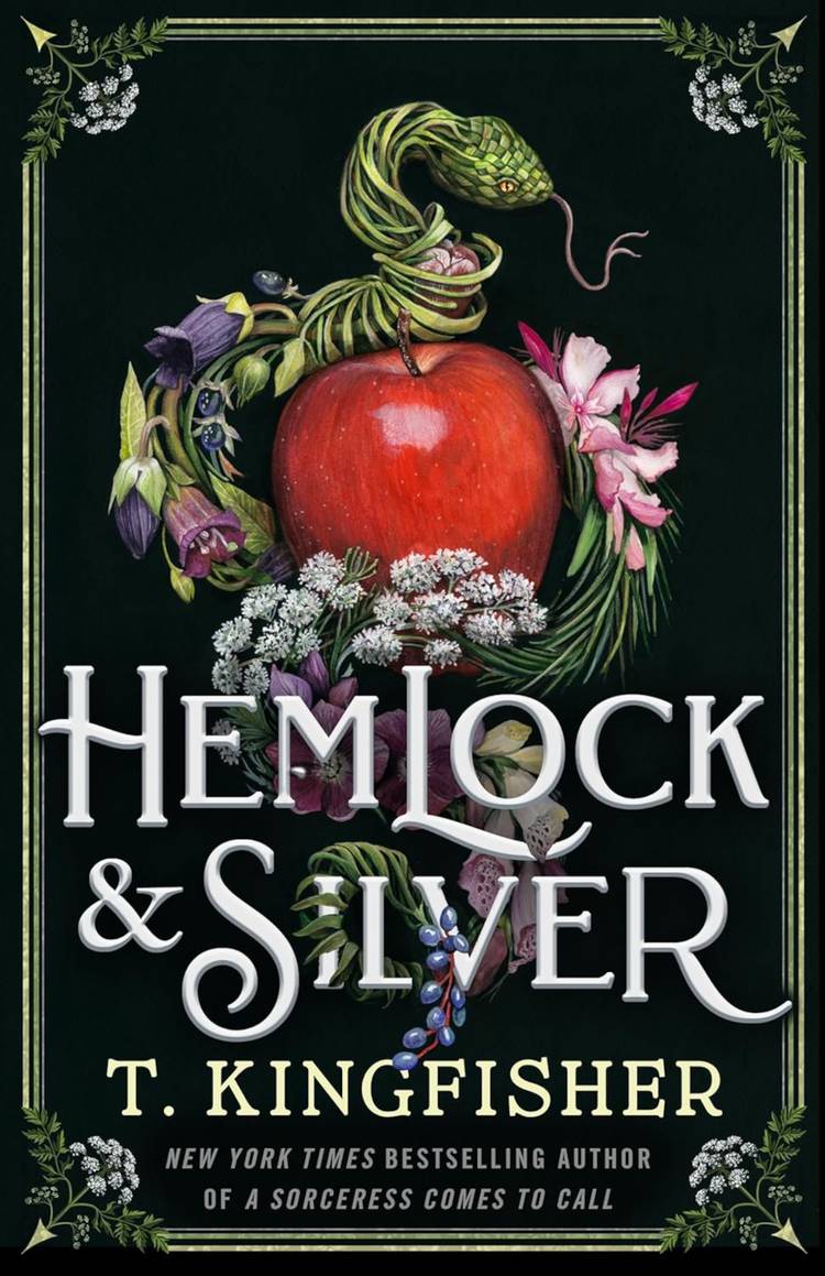 The Cover Of Hemlock & Silver By T Kingfisher featuring an apple surrounded by flowers