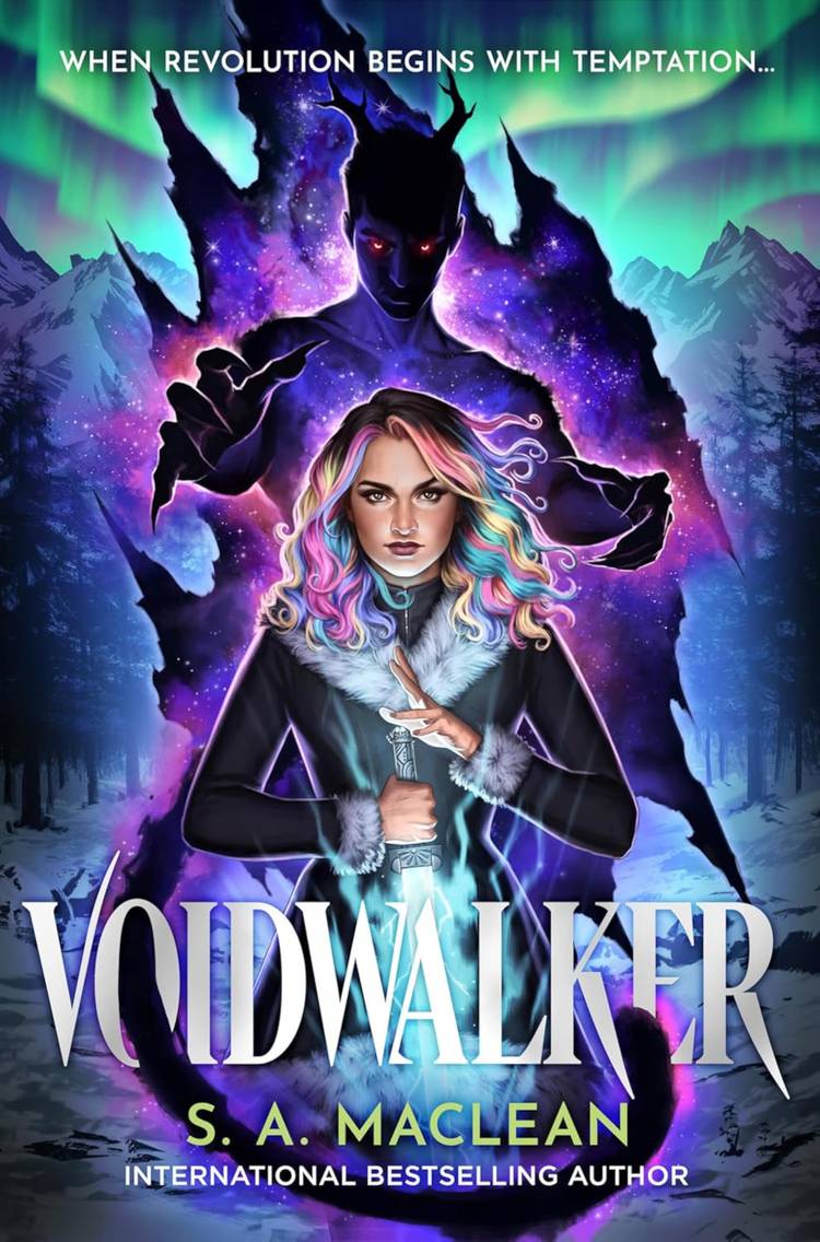 The Cover Of Voidwalker By S.A. MacLean featuring a woman with pink and blue and a shadow being