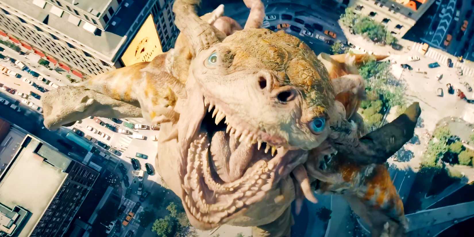 The Kaiju roars at the camera in Superman 2025