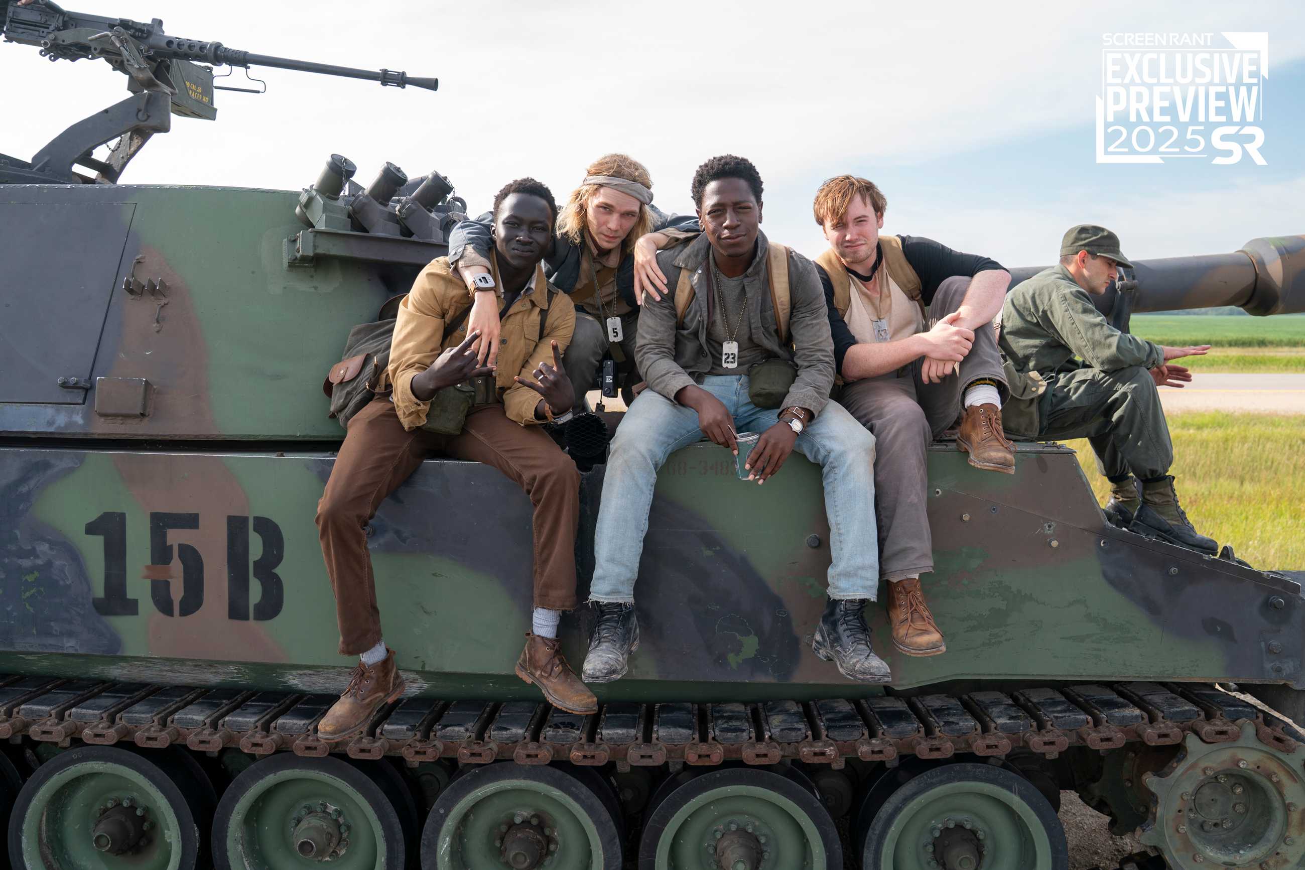 The Long Walk 2025 ScreenRant Exclusive Still Main Cast on Tank Watermark