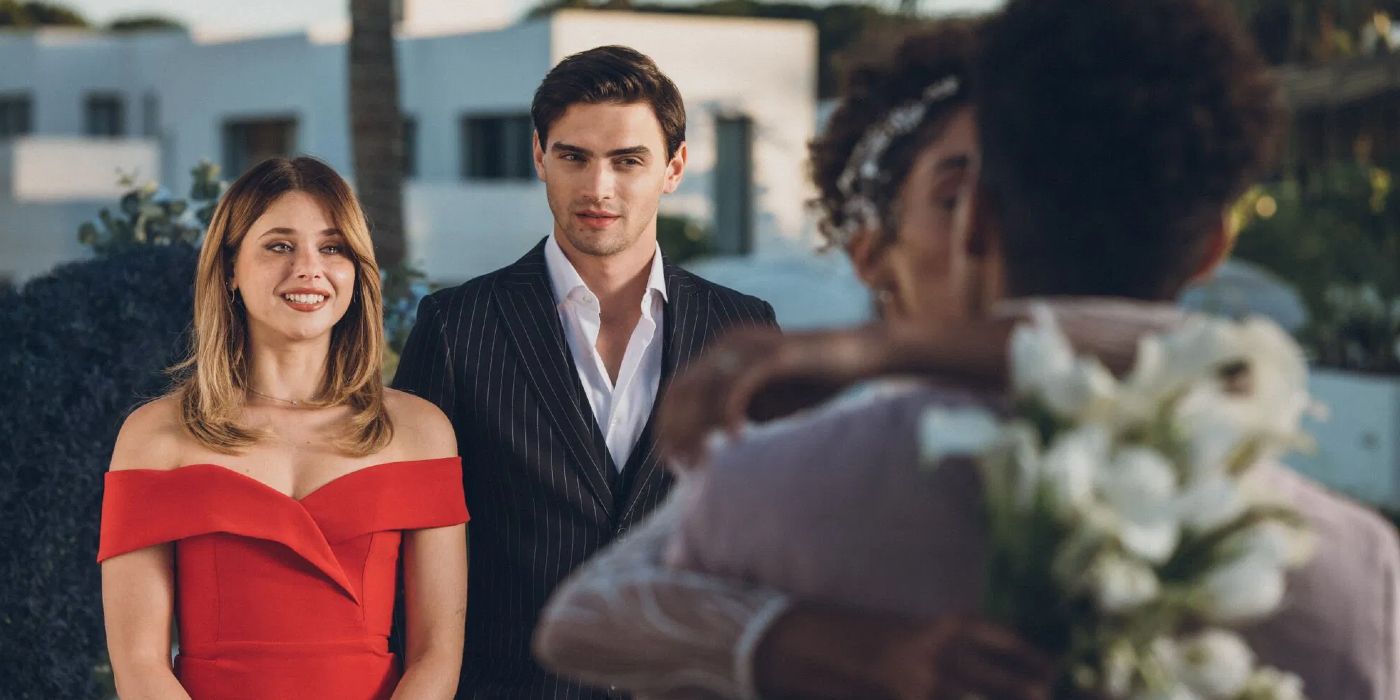 I personaggi principali di Culpa Nuestra durante un matrimonio