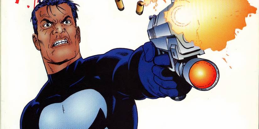 The Punisher shooting his pistol.