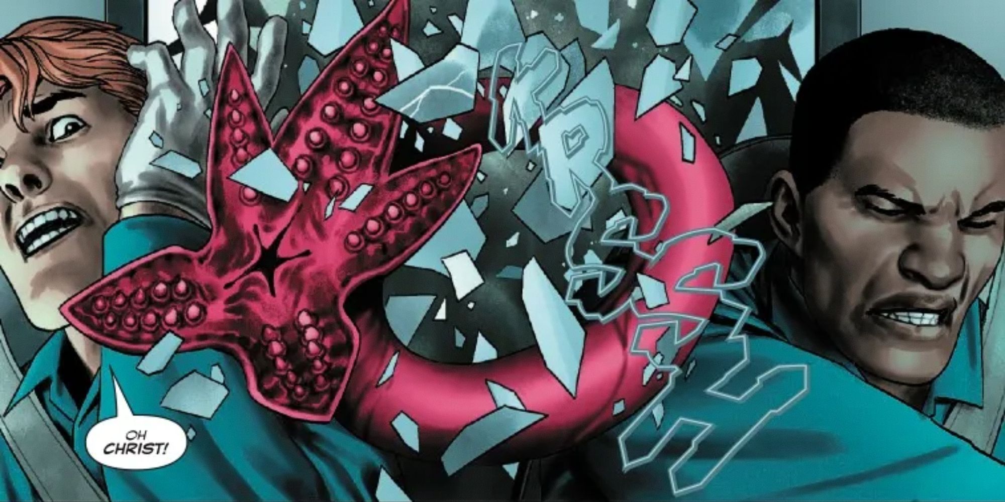 The symbiote's tentacle attacks two EMTs in Eddie Brock Carnage #7