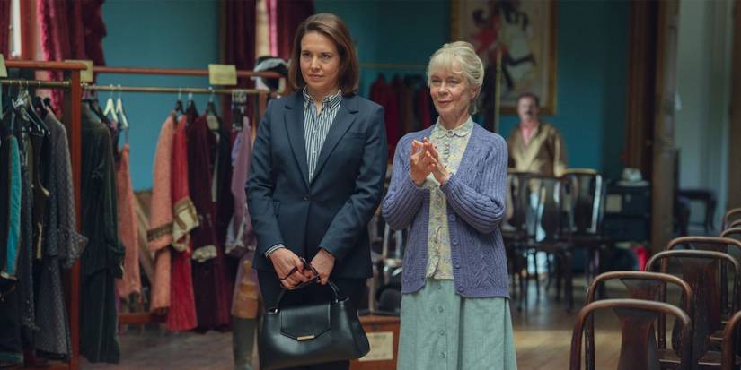 Joyce standing with her daughter in The Thursday Murder Club.