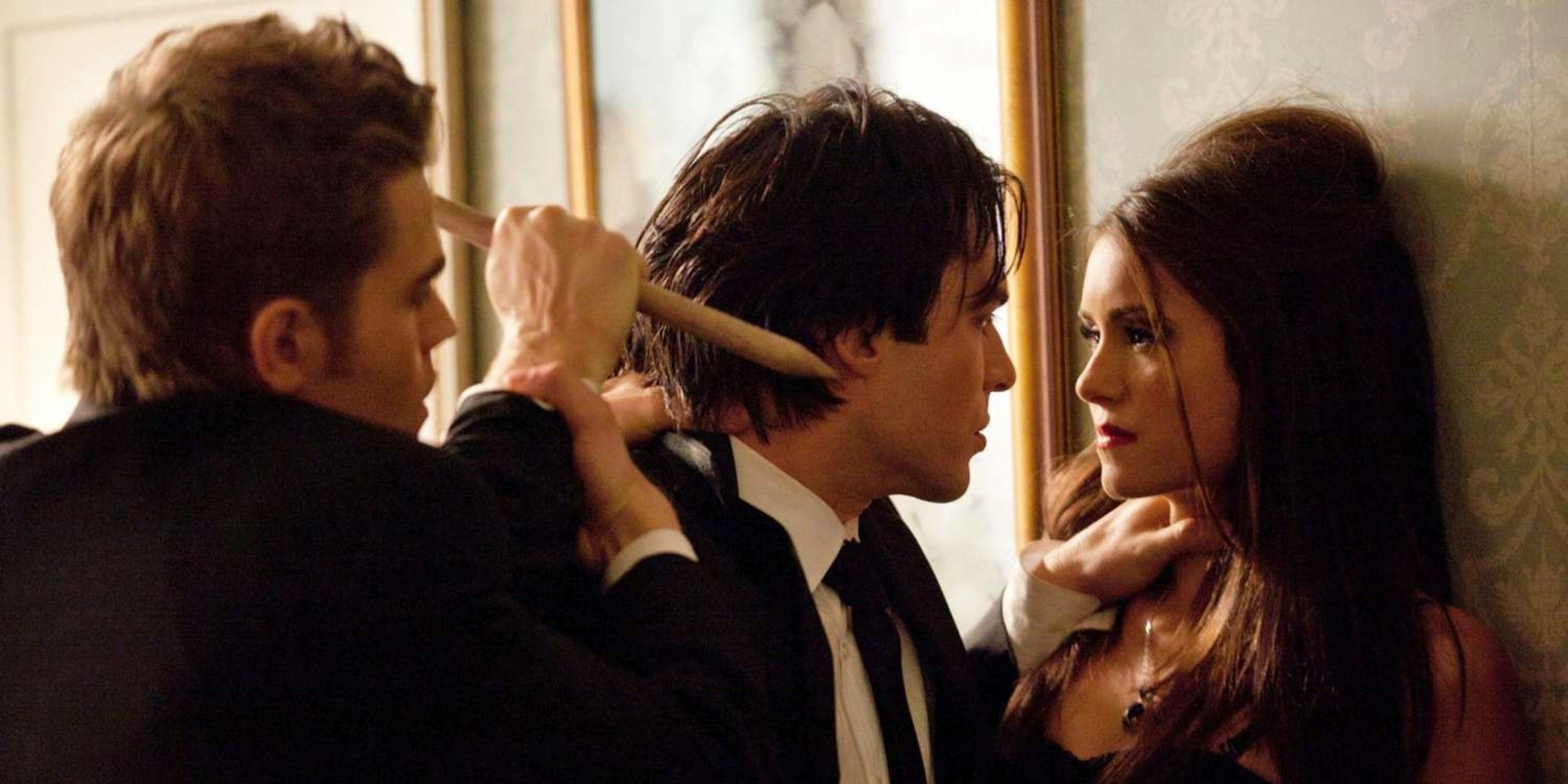 Stefan, Damon, and Katherine in The Vampire Diaries