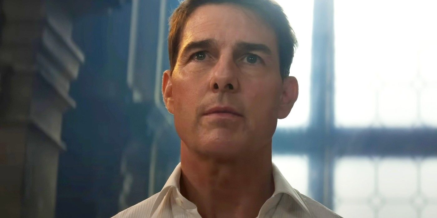 Tom Cruise as Ethan Hunt looking heroic in Mission Impossible ᴅᴇᴀᴅ Reckoning