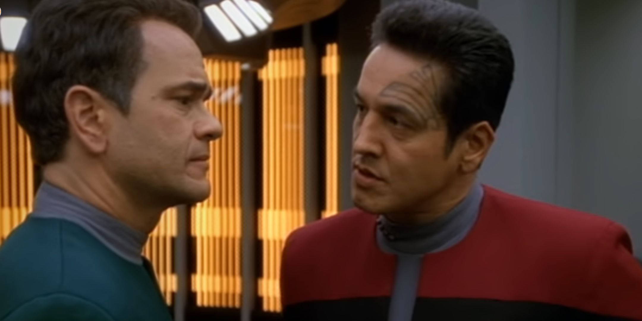 Robert Picardo as the Doctor in Star Trek: Voyager and Robert Beltran as Captain Chakotay in Star Trek: Voyager