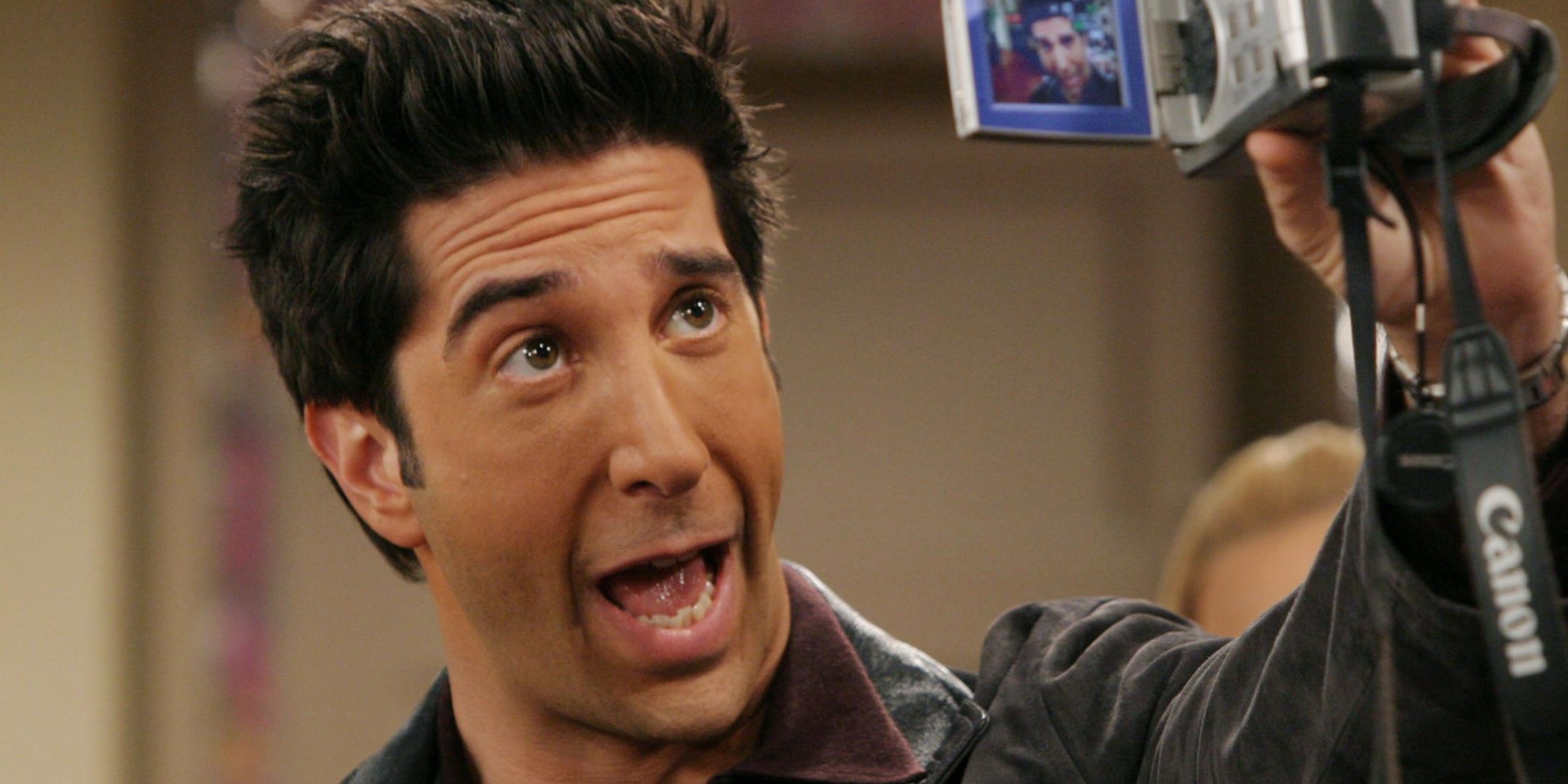 David Schwimmer filming himself as Ross Geller in Friends