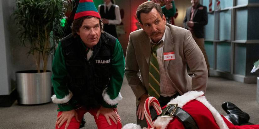 Jason Bateman and Will Arnett looking surprised in the Who Killed Santa? Murderville Special.