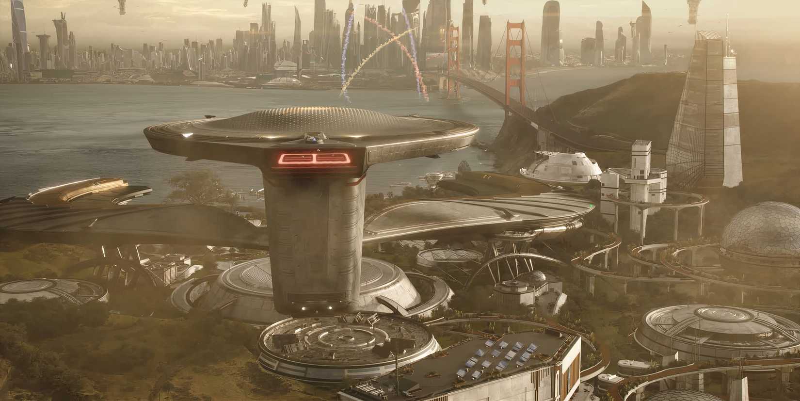 USS Athena docks in Starfleet Academy San Francisco