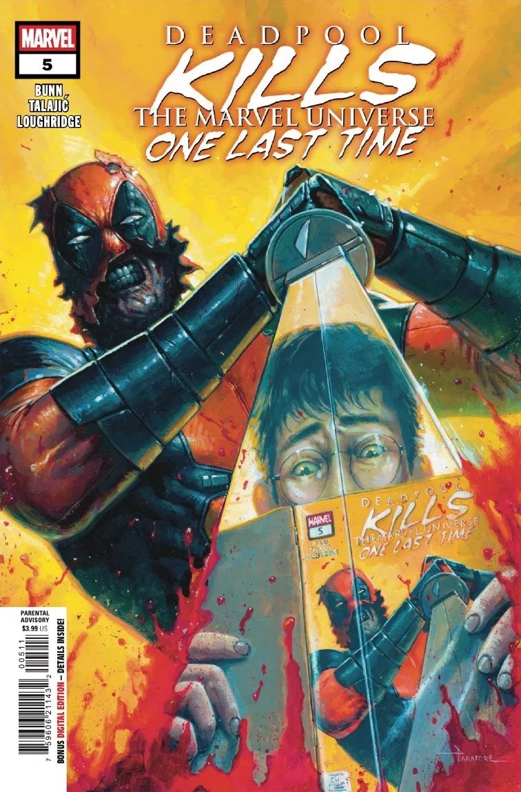 Wade Wilson kills the reader in Deadpool Kills the Marvel Universe One Last Time #5 cover