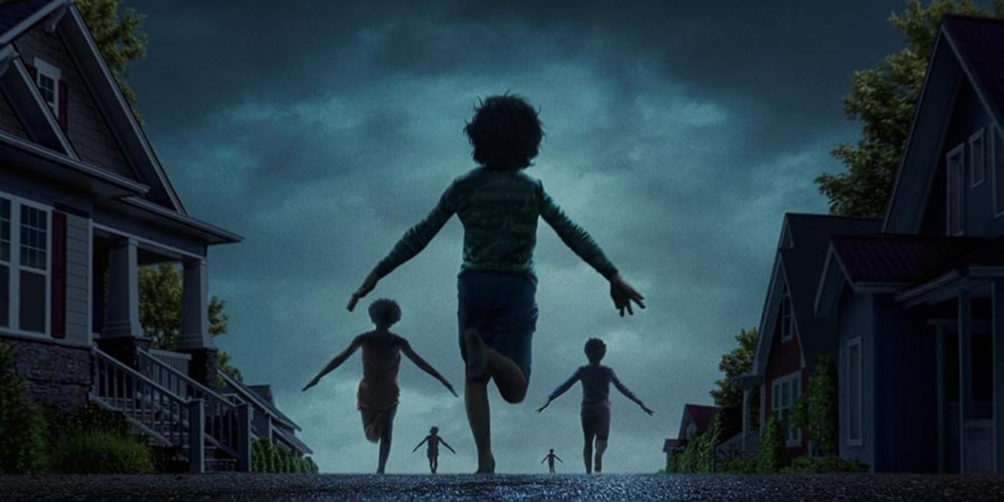 An image of children running down the street in Weapons.