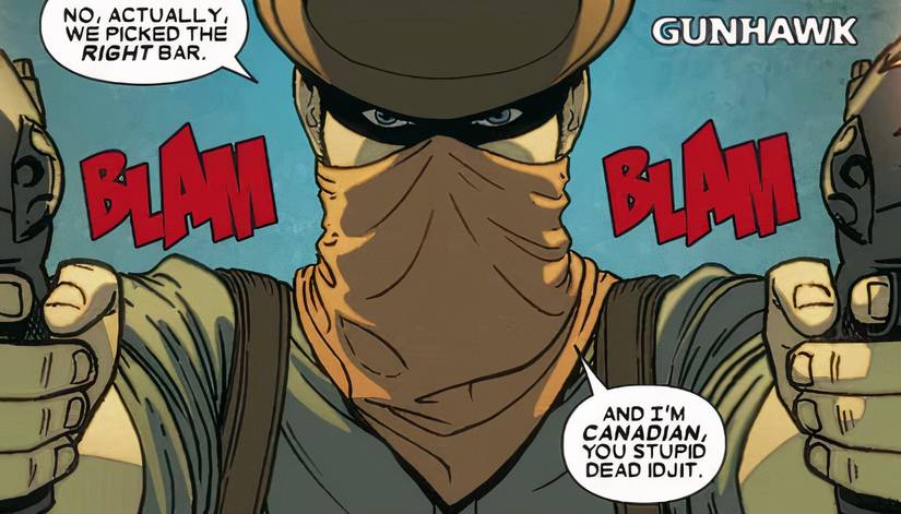 William Downing aka Gunhawk pointing his pistols right at you.