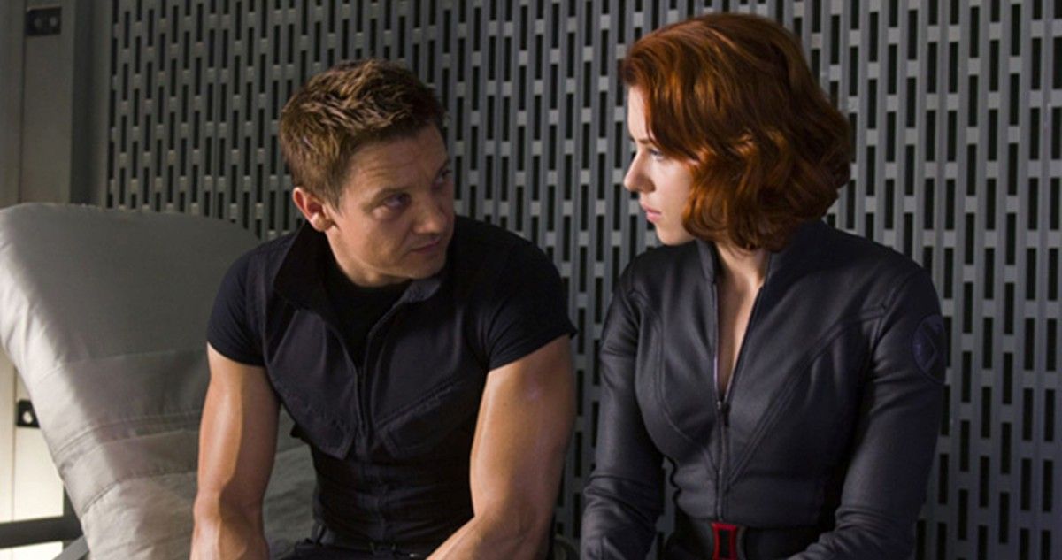 Jeremy Renner and Scarlett Johansson as Hawkeye and Black Widow