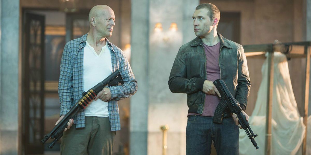 John and Jack McClane with shotguns in A Good Day to Die Hard