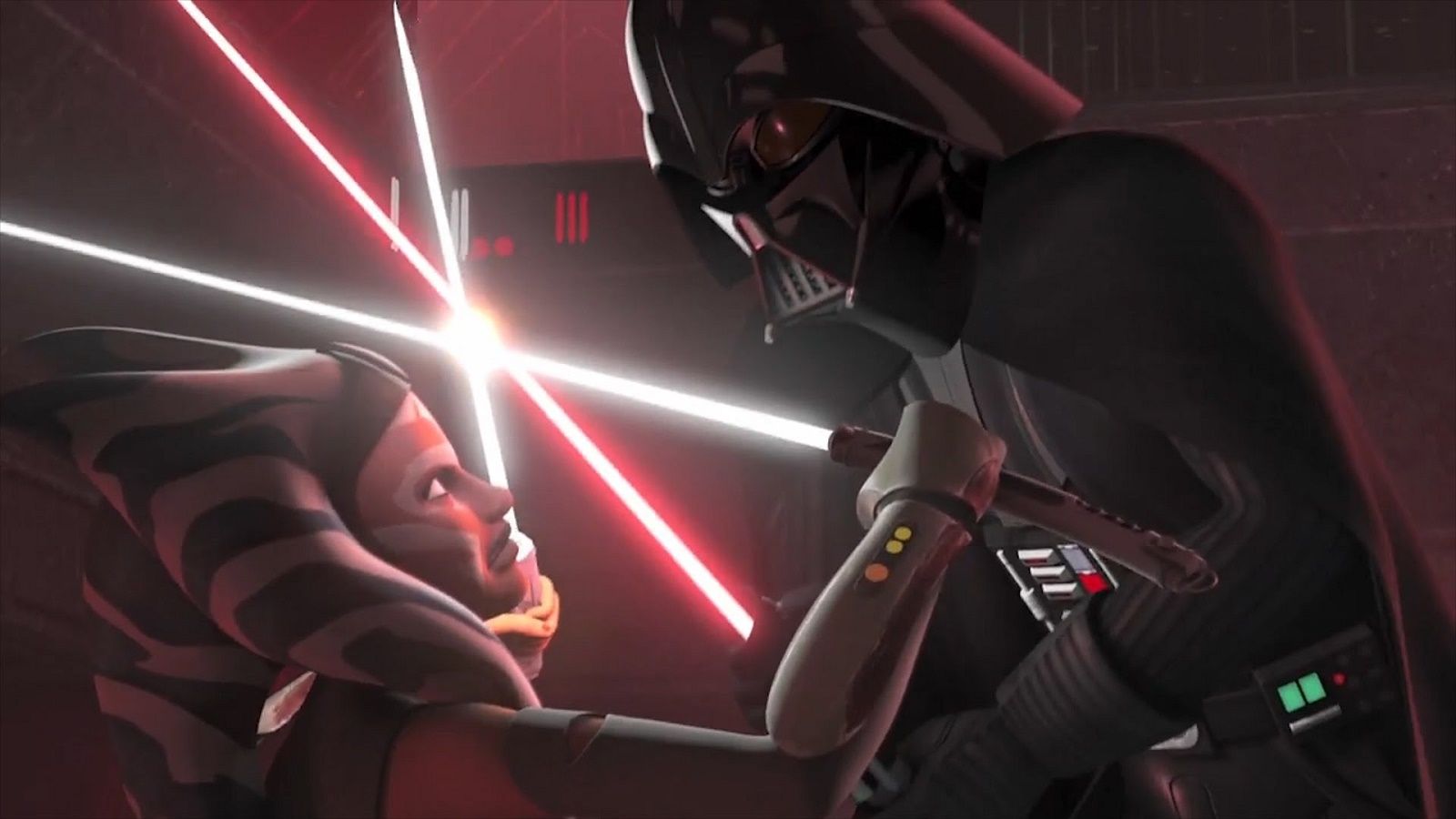 Ahsoka vs Darth Vader in Star Wars Rebels.