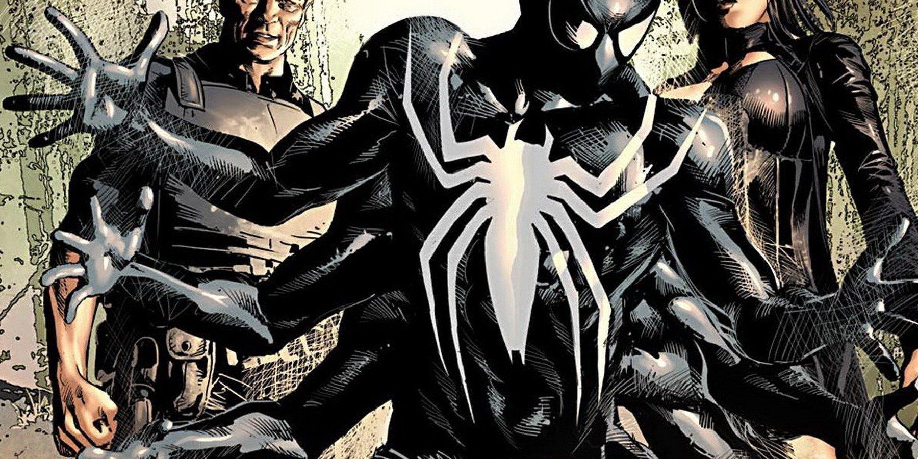 Ai Apaec in black Spider-Man suit with Norman Osborn in Marvel Comics