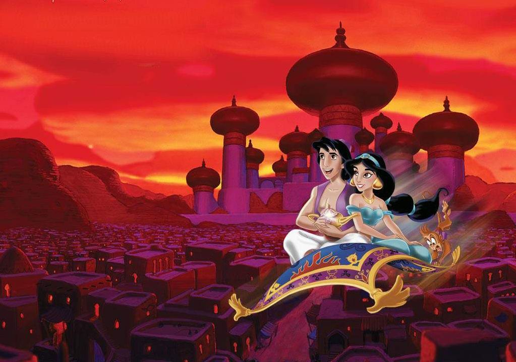 Aladdin and Jasmine flying on magic carpet