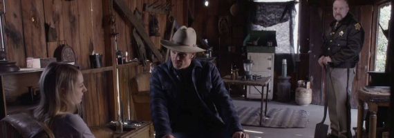 Alexandra Kyle Timothy Oyphant and Jim Beaver in Justified Foot Chase
