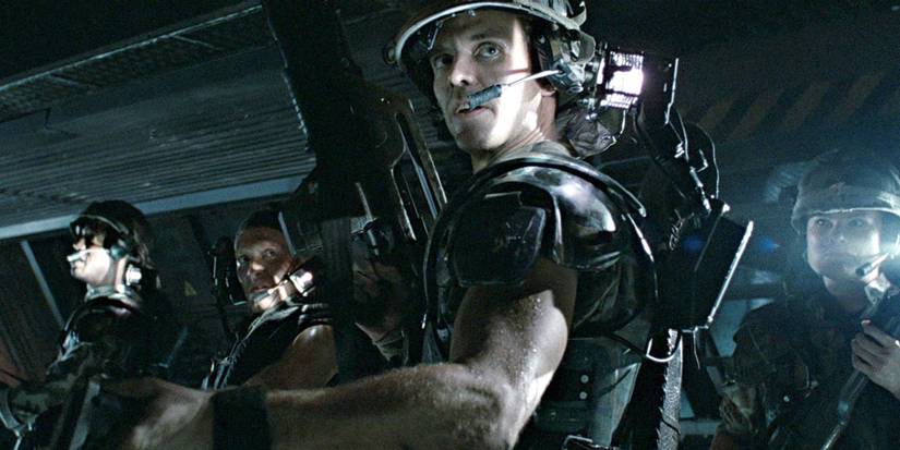Aliens directed by James Cameron shot featuring the Colonial Marines dressed in battle gear