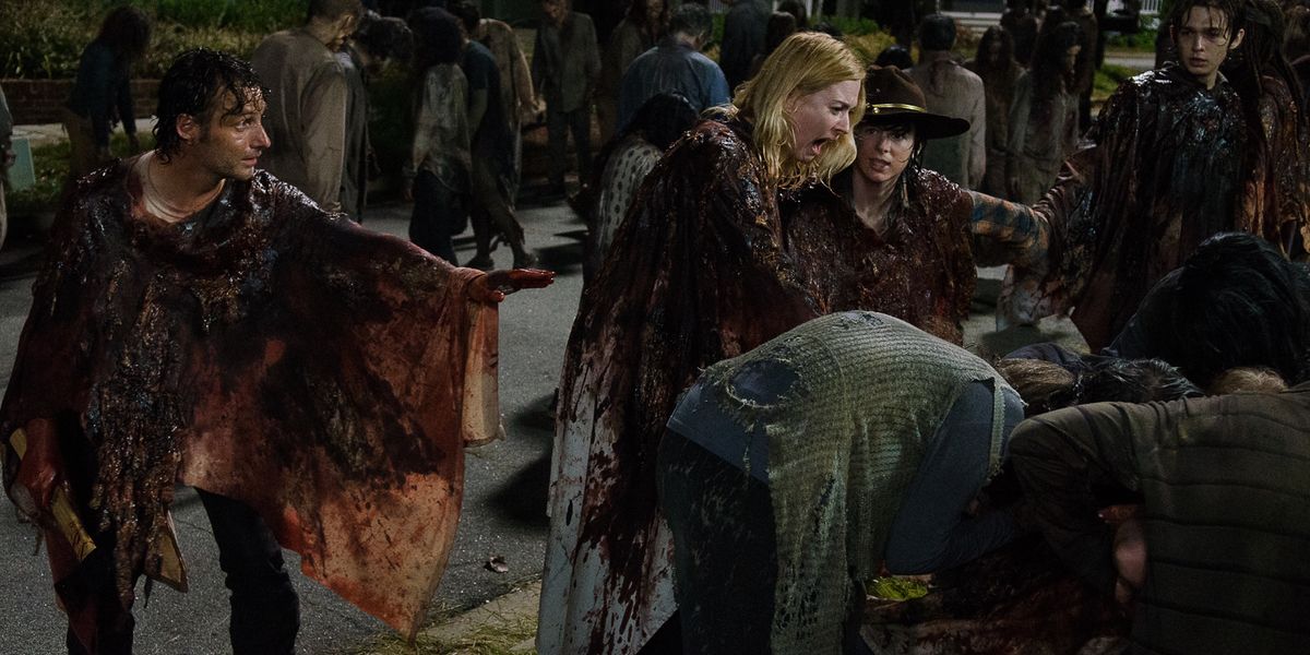 Andrew Lincoln Alexandria Breckenridge Chandler Riggs in The Walking Dead Season 6 Episode 9