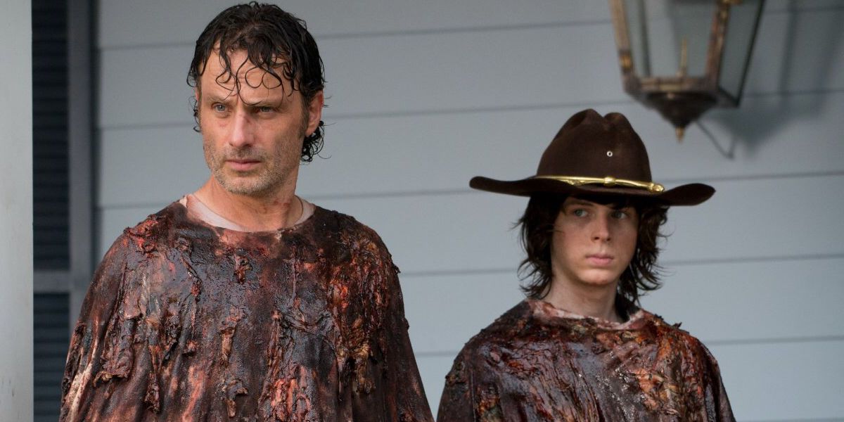 Andrew Lincoln and Chandler Riggs in The Walking Dead Season 6 Episode 8