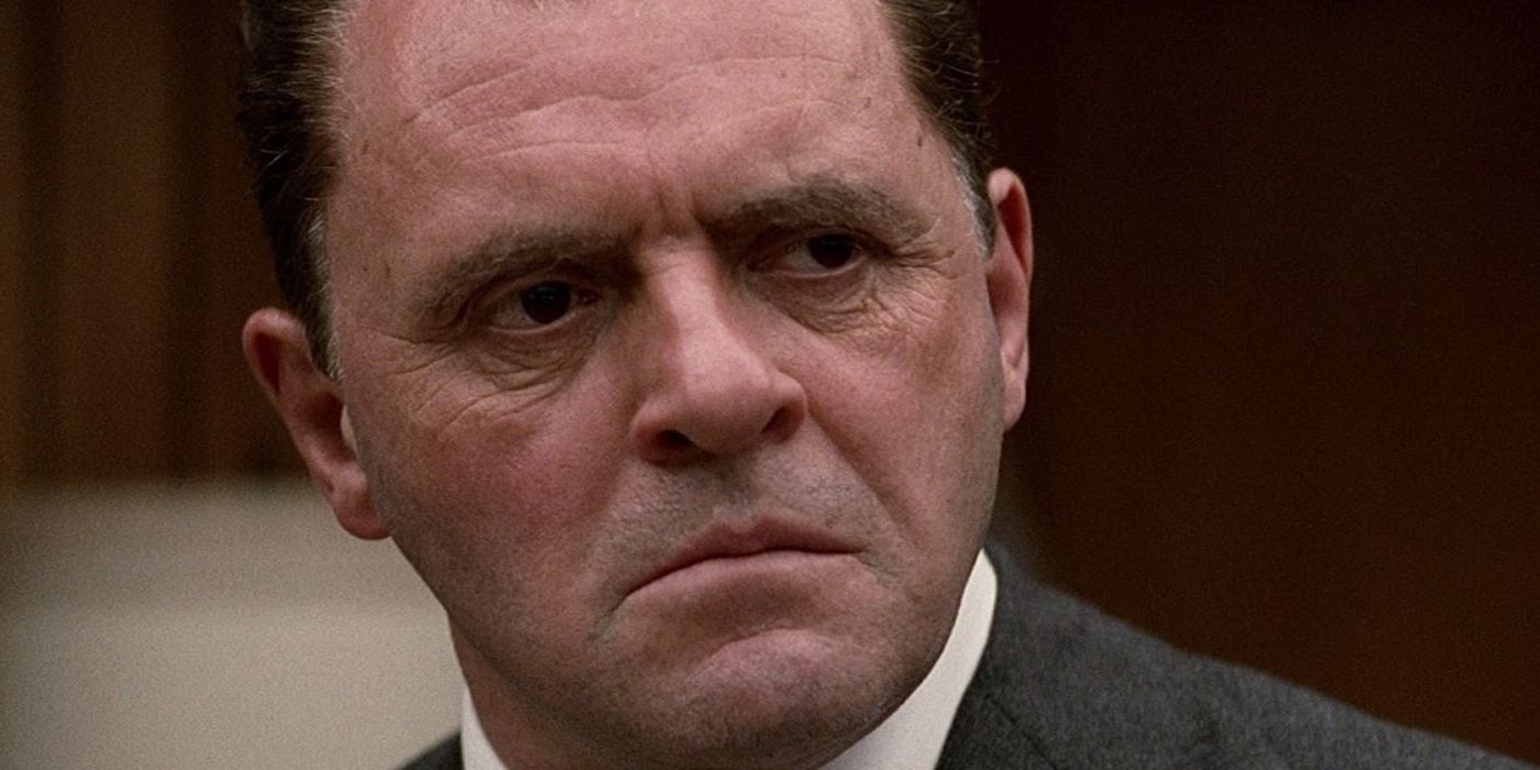 Anthony Hopkins frowning in Nixon