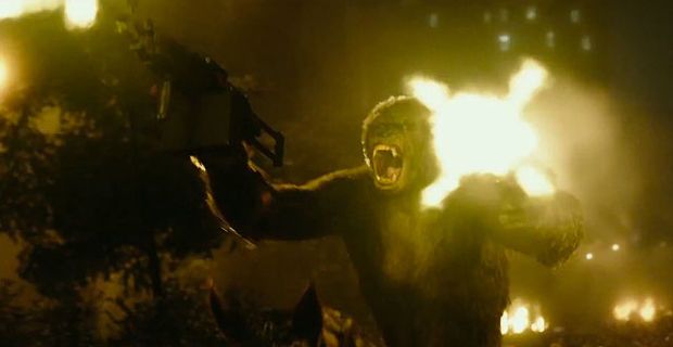 Ape with Machine Guns in Fire - Dawn of the Planet of the Apes