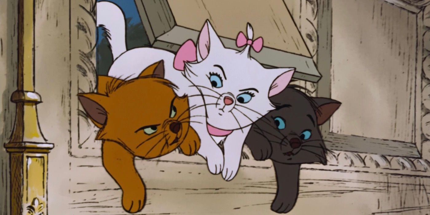 The cats squeeze through a cat flap in Aristocats.