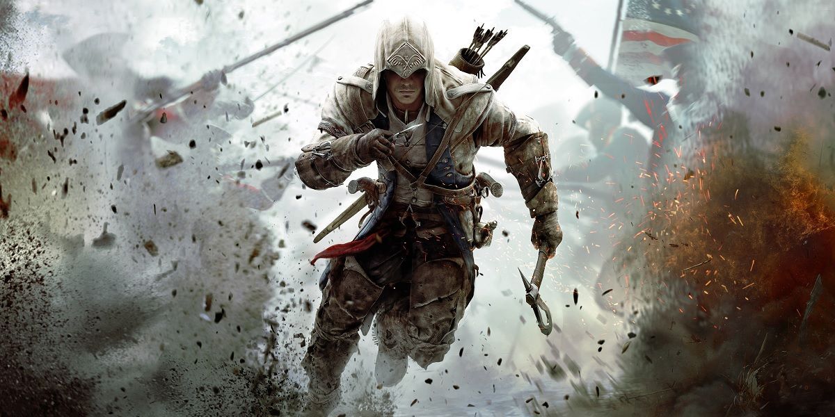 Connor runs away from an explosion in Assassin's Creed III