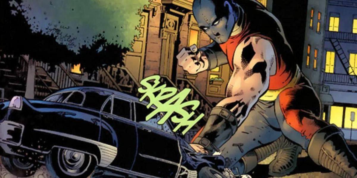 Atom Smasher punches a car in DC comics