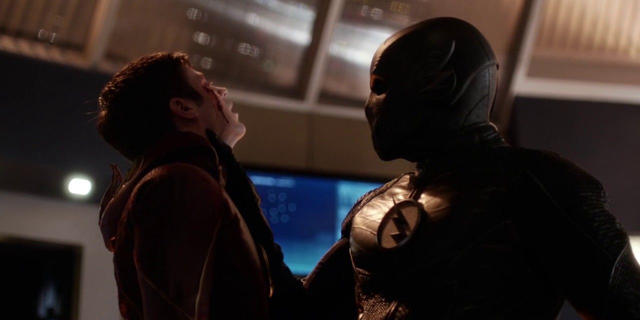 Zoom holding Barry by the neck in The Flash