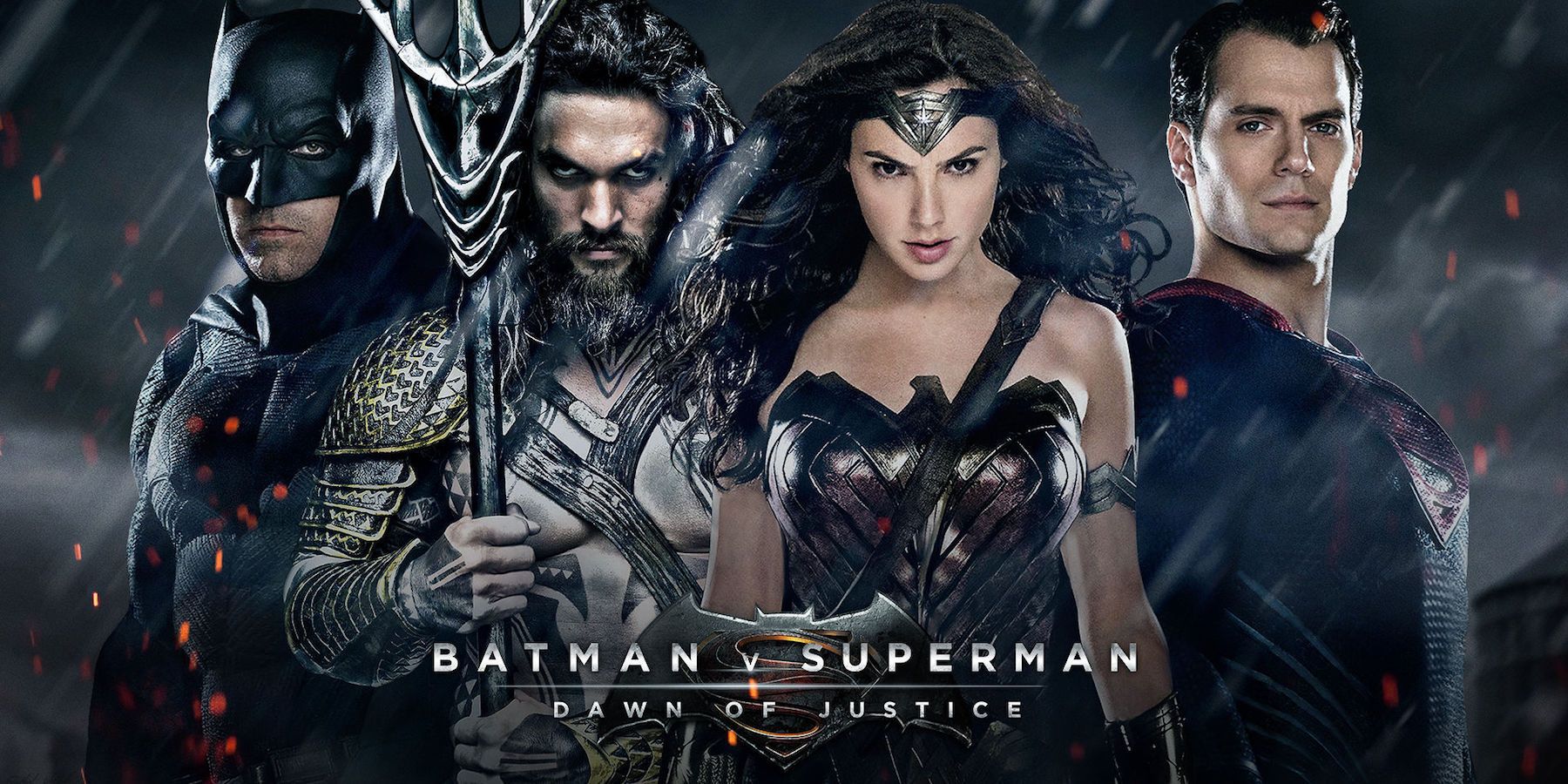 Batman, Aquaman, Wonder Woman, and Superman in Dawn of Justice