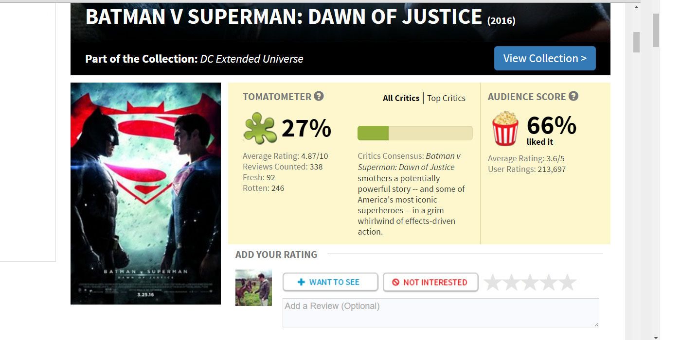 Batman V Superman Rotten Tomatoes Reviews