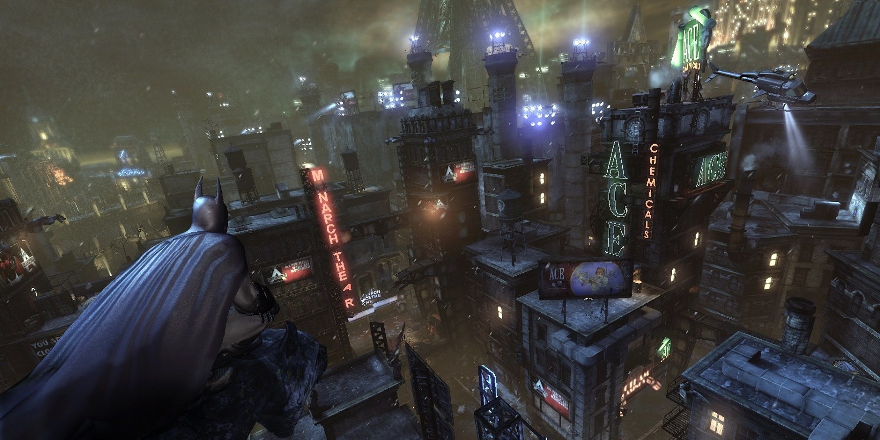 Batman looking over Gotham in Arkham City