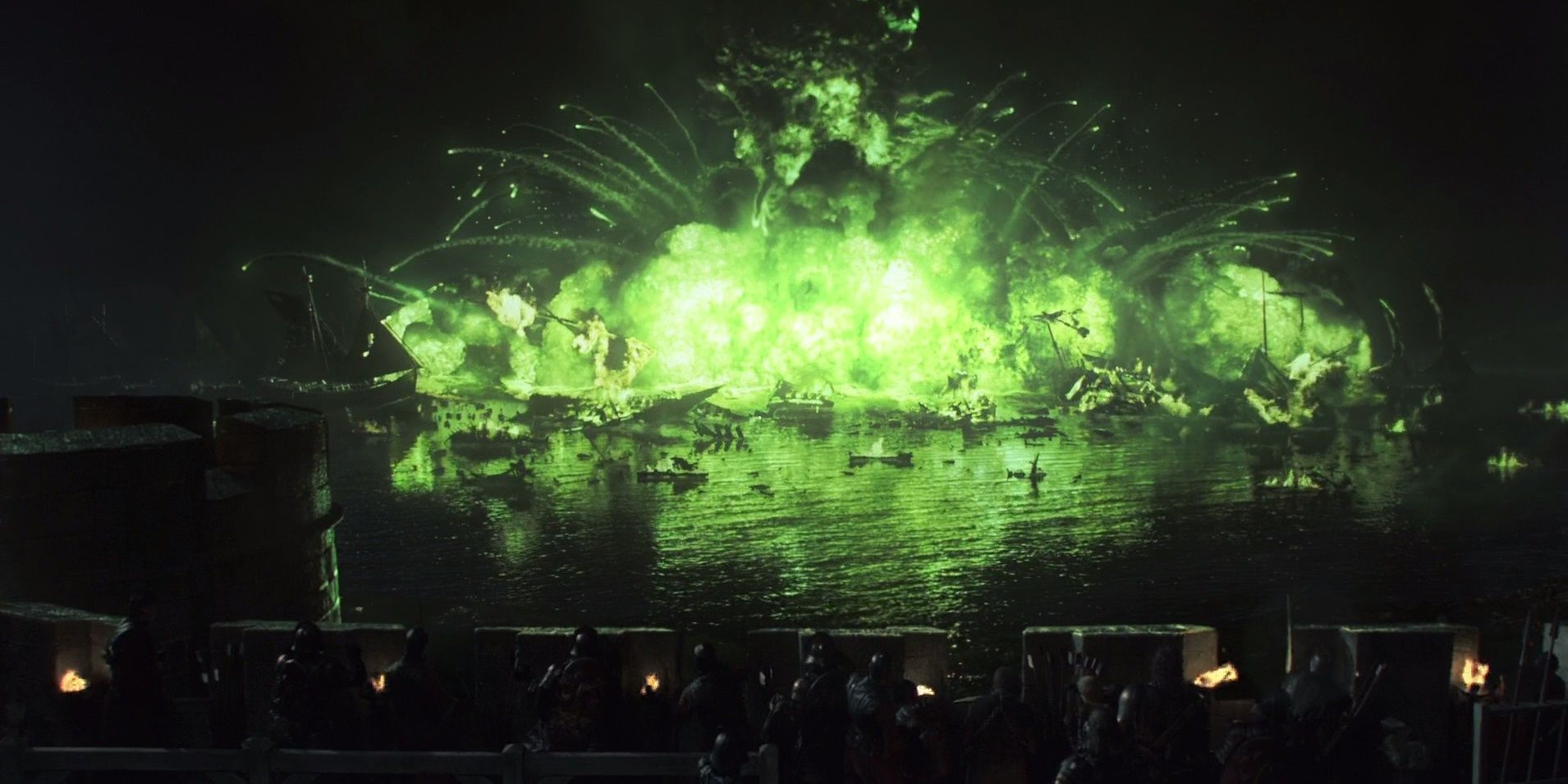 The wildfire explosion on Blackwater Bay in Game of Thrones.