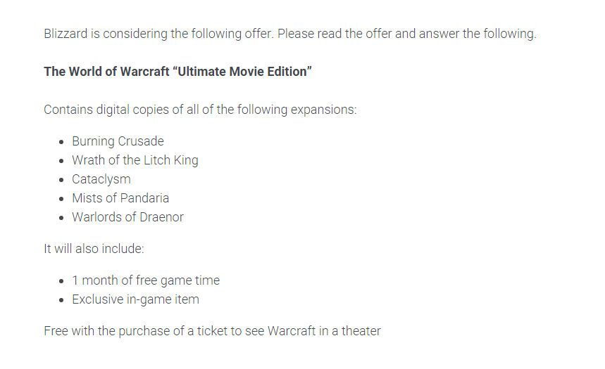 Blizzard World of Warcraft Ultimate Movie Edition Survey