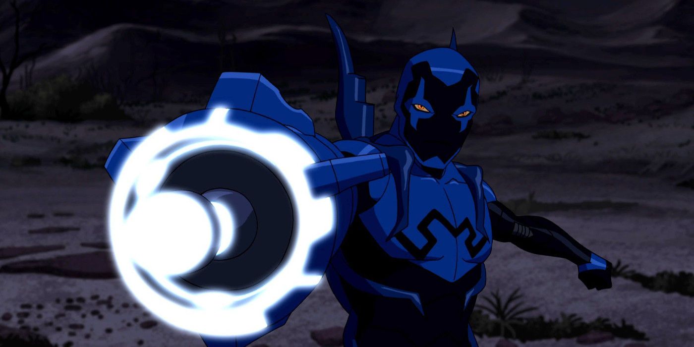 Blue Beetle using his cannon in Young Justice