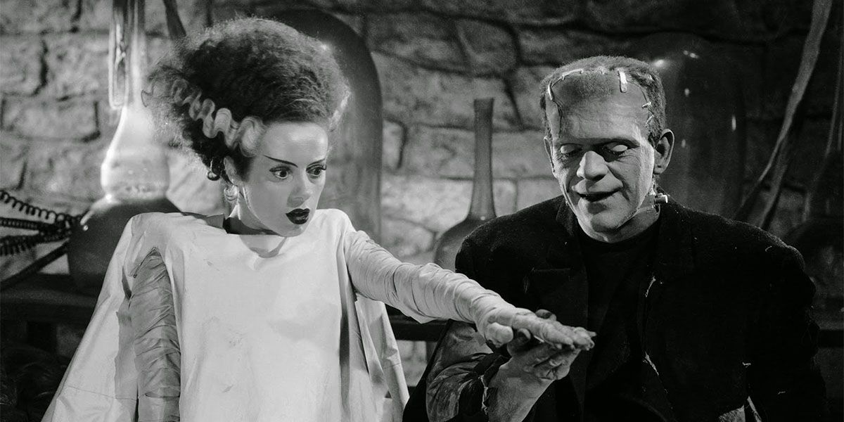 Bride of Frankenstein and Frankenstein's monster in the climax of The Bride of Frankenstein