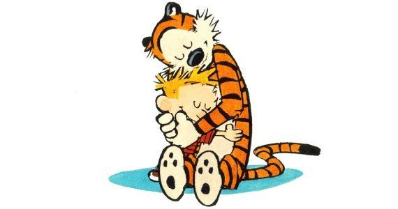 Calvin and Hobbes hugging