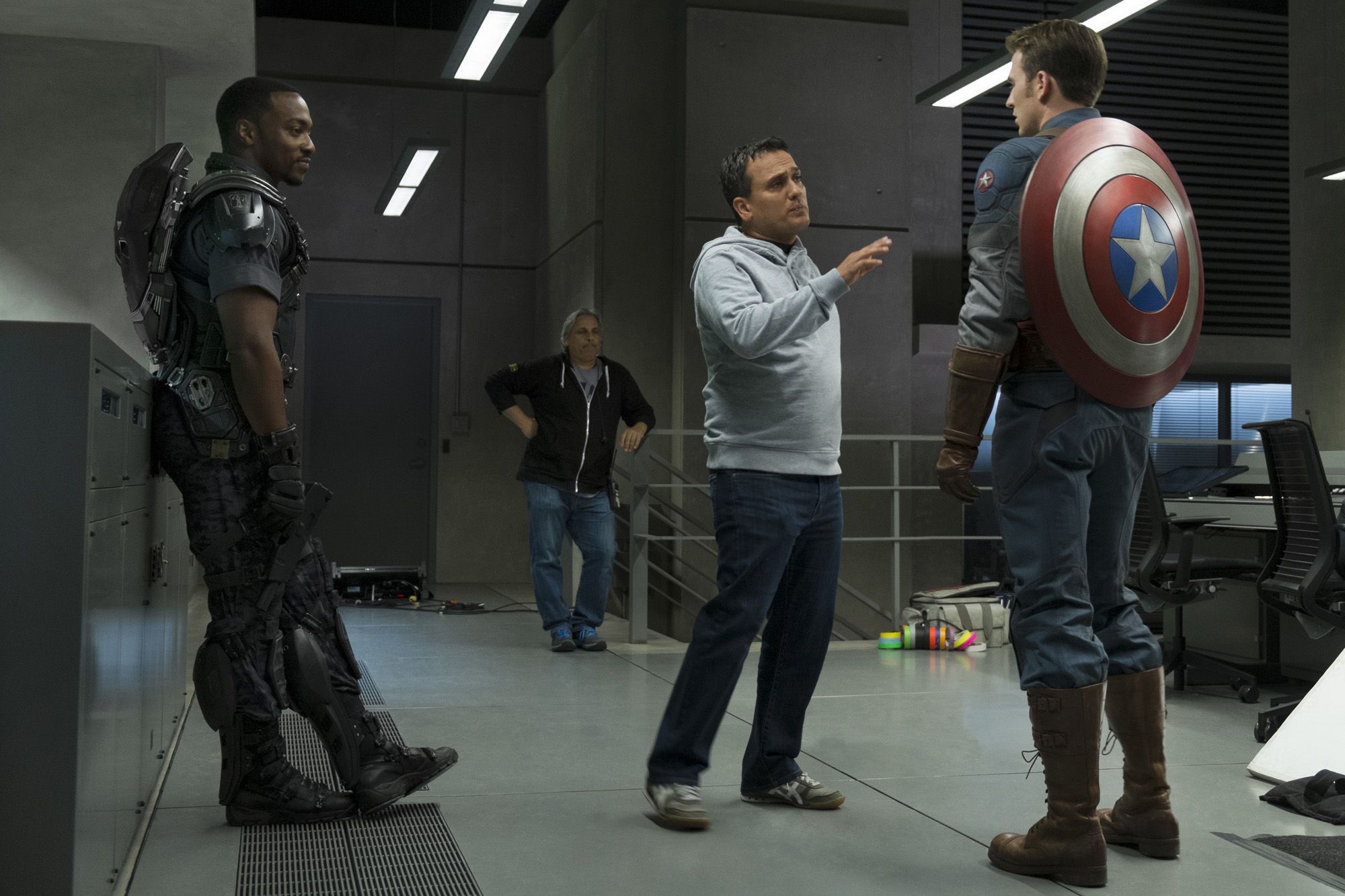Captain America 2 Official Photo - Russo directs Anthony Mackie and Chris Evans