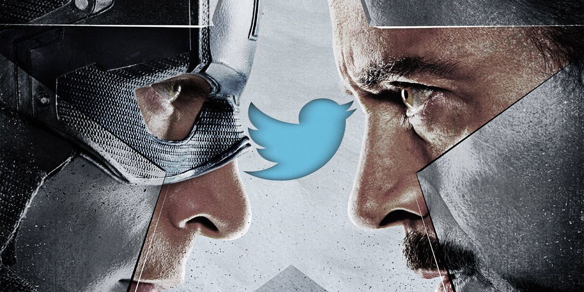 Captain America and Iron Man from Captain America: Civil War with the Twitter logo between them