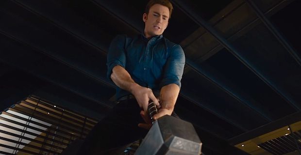 Captain America Lifting Thors Hammer Avengers Age of Ultron