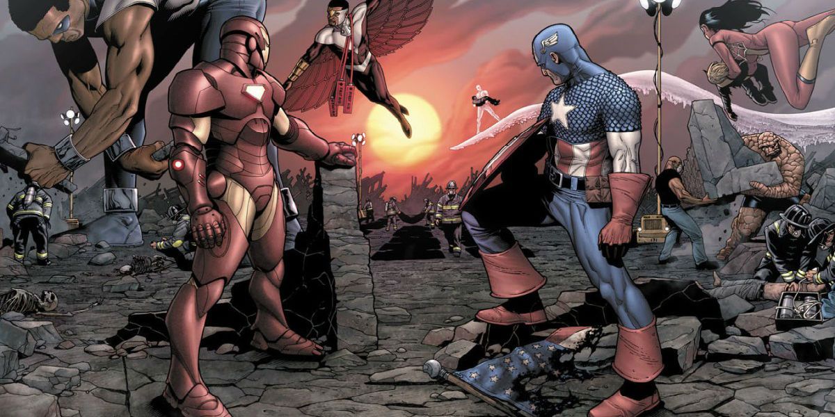 An image of Captain America and Iron Man in Marvel Comics' Civil War