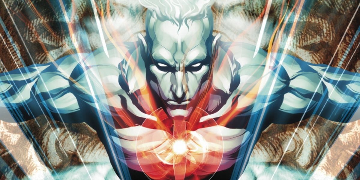 Captain Atom looking towards the reader in the DC Comics
